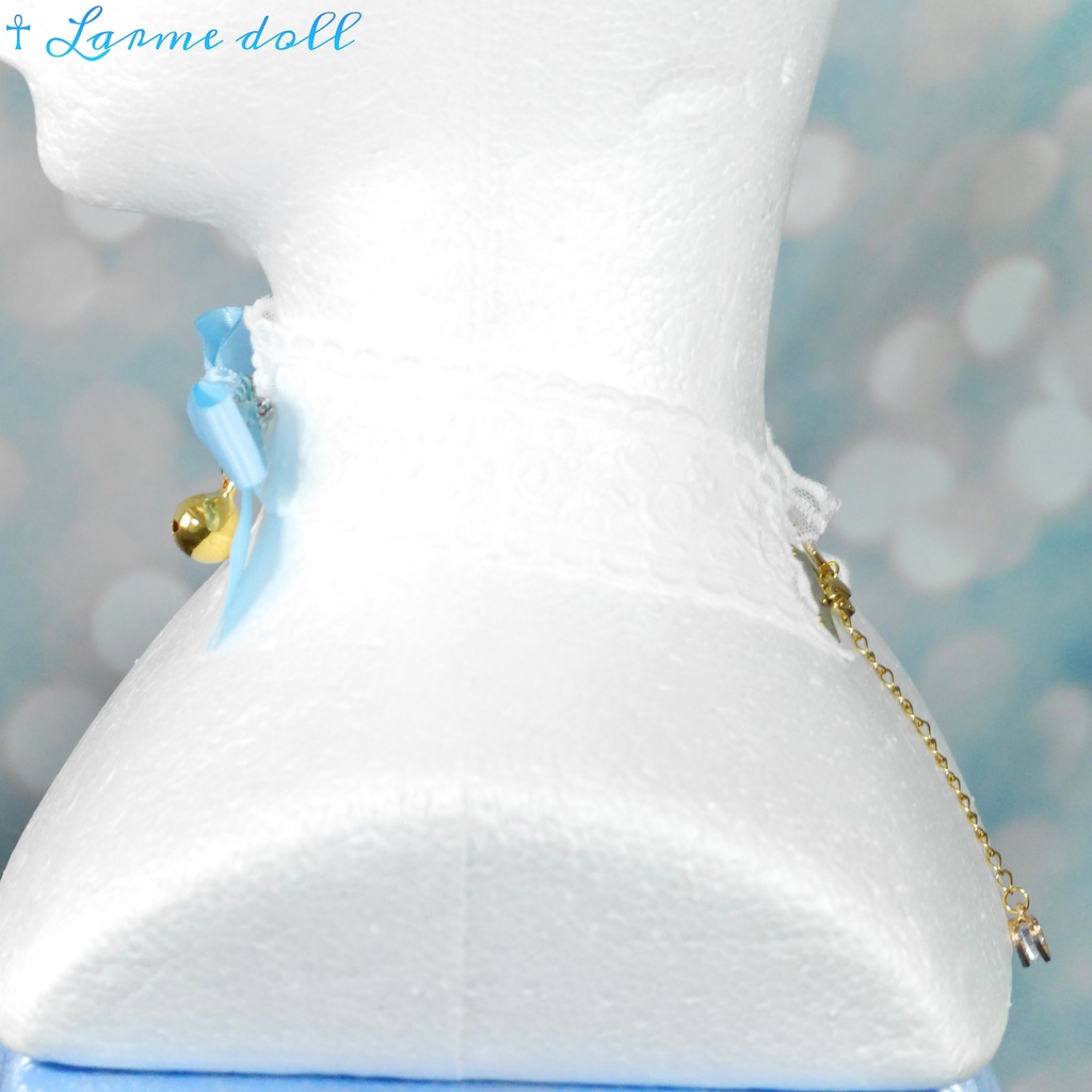 【受注生産】《☥》リボンチョーカー(レース白)(タイプA)(接合パーツ等ゴールド)