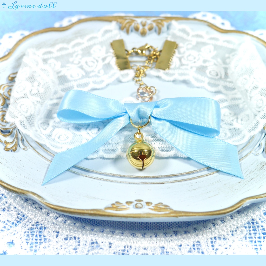 【受注生産】《☥》リボンチョーカー(レース白)(タイプA)(接合パーツ等ゴールド)