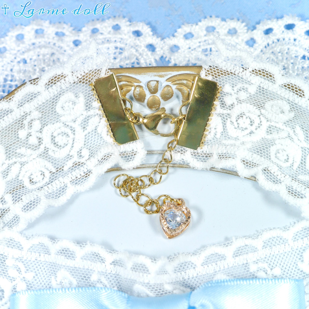 【受注生産】《☥》リボンチョーカー(レース白)(タイプB)(接合パーツ等ゴールド)