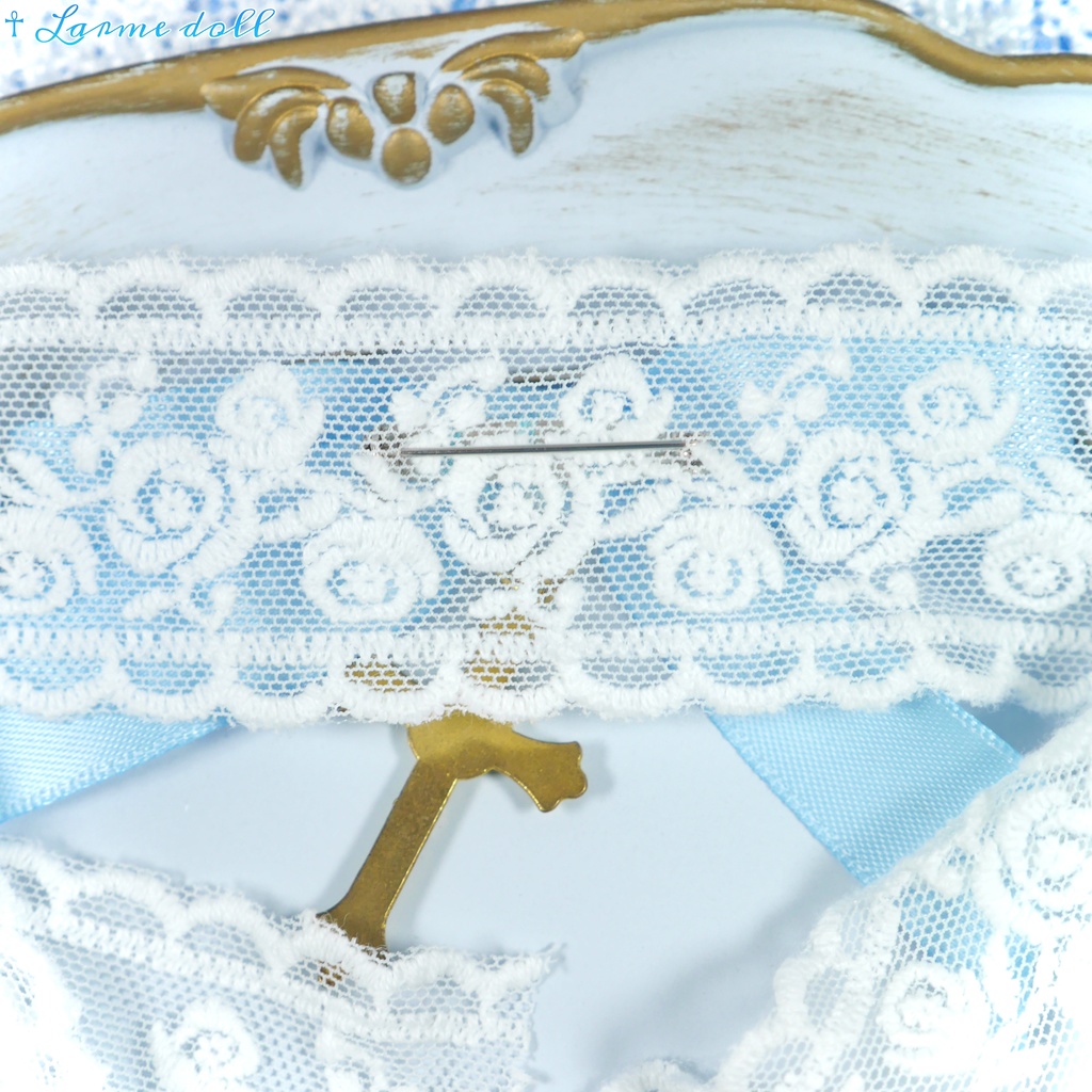 【受注生産】《☥》リボンチョーカー(レース白)(タイプB)(接合パーツ等ゴールド)