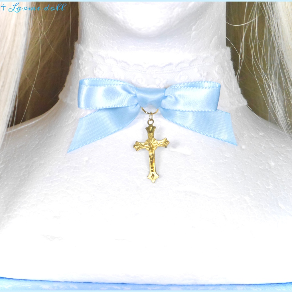 【受注生産】《☥》リボンチョーカー(レース白)(タイプB)(接合パーツ等ゴールド)