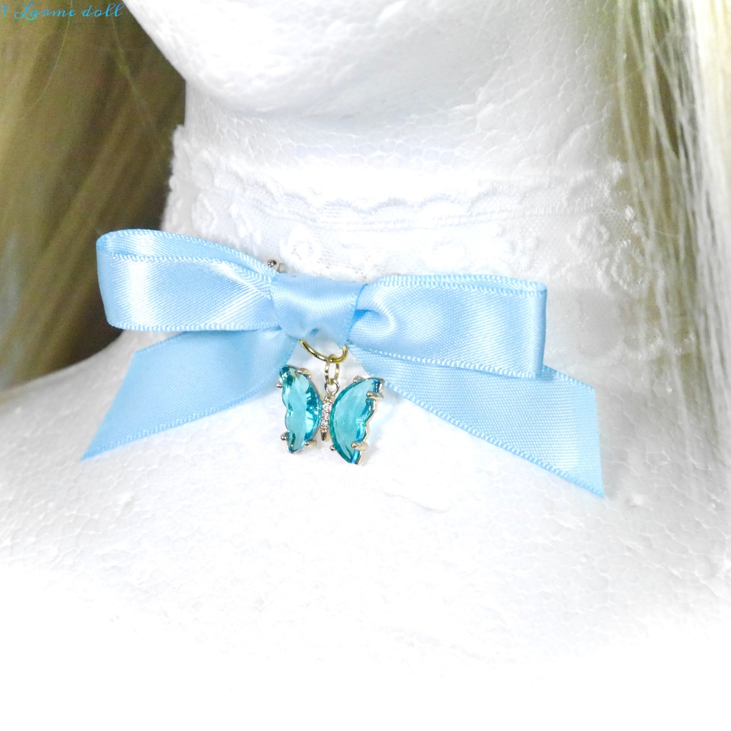 【受注生産】《☥》リボンチョーカー(レース白)(タイプC)(接合パーツ等ゴールド)