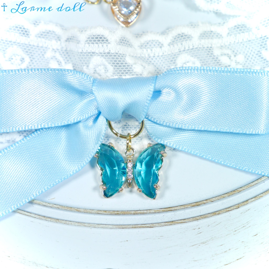 【受注生産】《☥》リボンチョーカー(レース白)(タイプC)(接合パーツ等ゴールド)