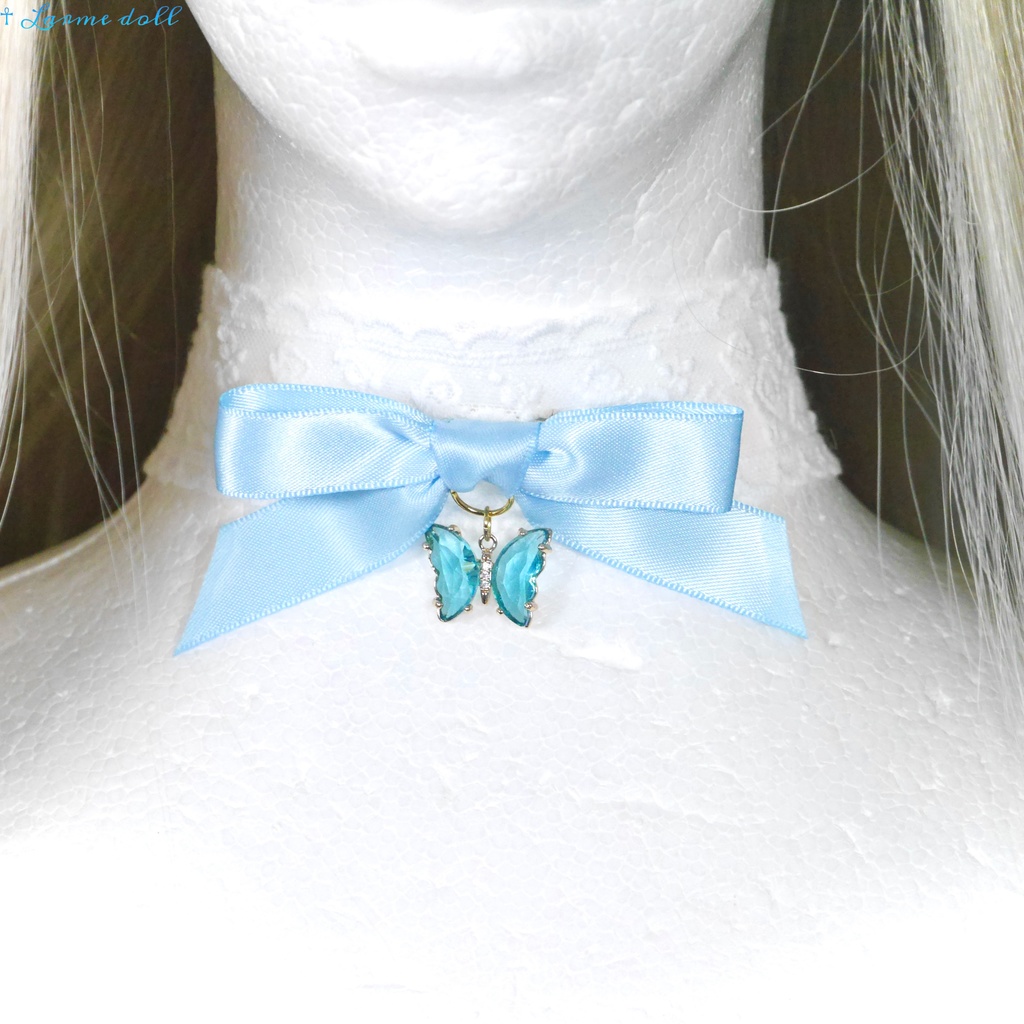 【受注生産】《☥》リボンチョーカー(レース白)(タイプC)(接合パーツ等ゴールド)