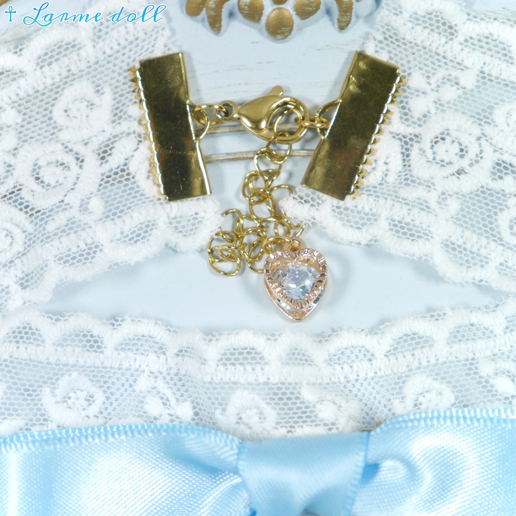 【受注生産】《☥》リボンチョーカー(レース白)(タイプC)(接合パーツ等ゴールド)