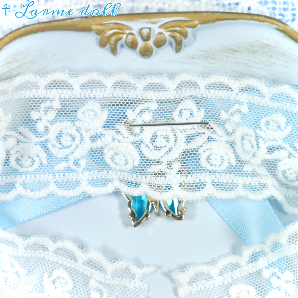 【受注生産】《☥》リボンチョーカー(レース白)(タイプC)(接合パーツ等ゴールド)