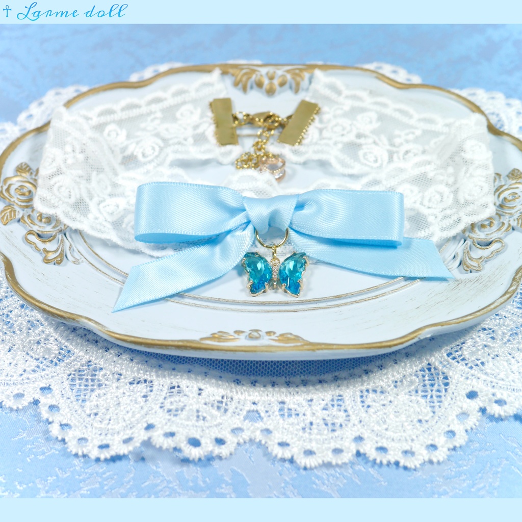 【受注生産】《☥》リボンチョーカー(レース白)(タイプC)(接合パーツ等ゴールド)