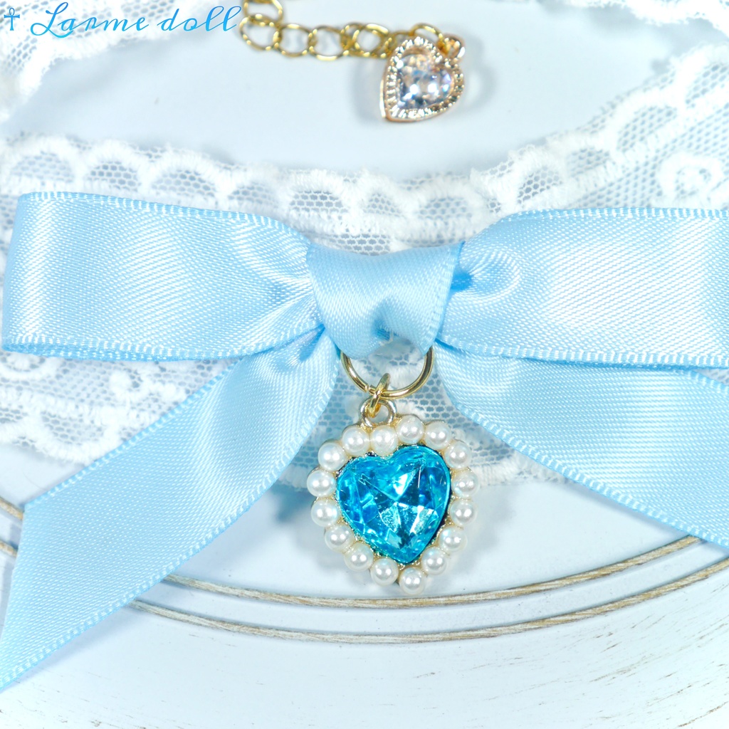 【受注生産】《☥》リボンチョーカー(レース白)(タイプD)(接合パーツ等ゴールド)