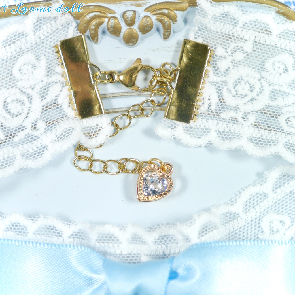 【受注生産】《☥》リボンチョーカー(レース白)(タイプD)(接合パーツ等ゴールド)