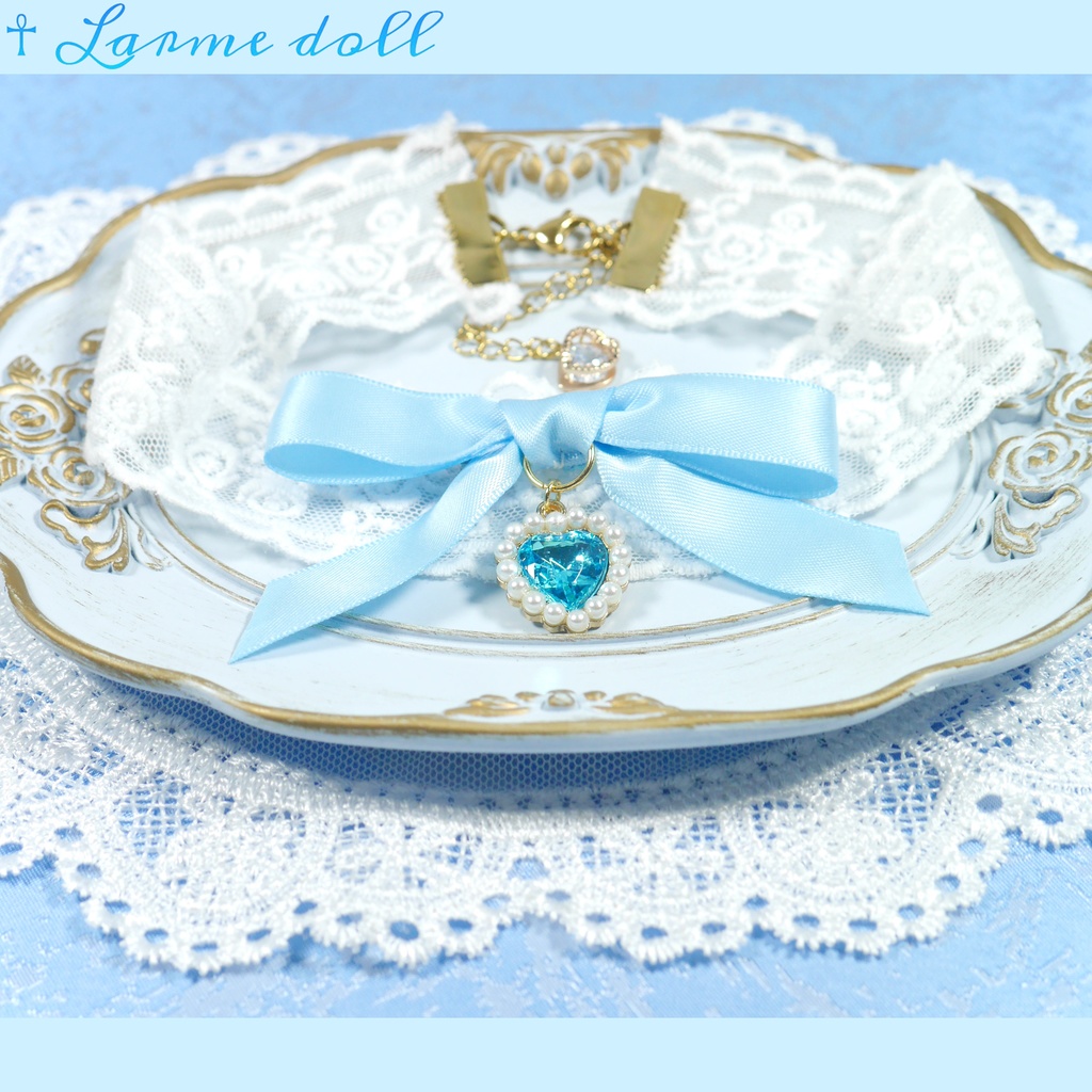 【受注生産】《☥》リボンチョーカー(レース白)(タイプD)(接合パーツ等ゴールド)