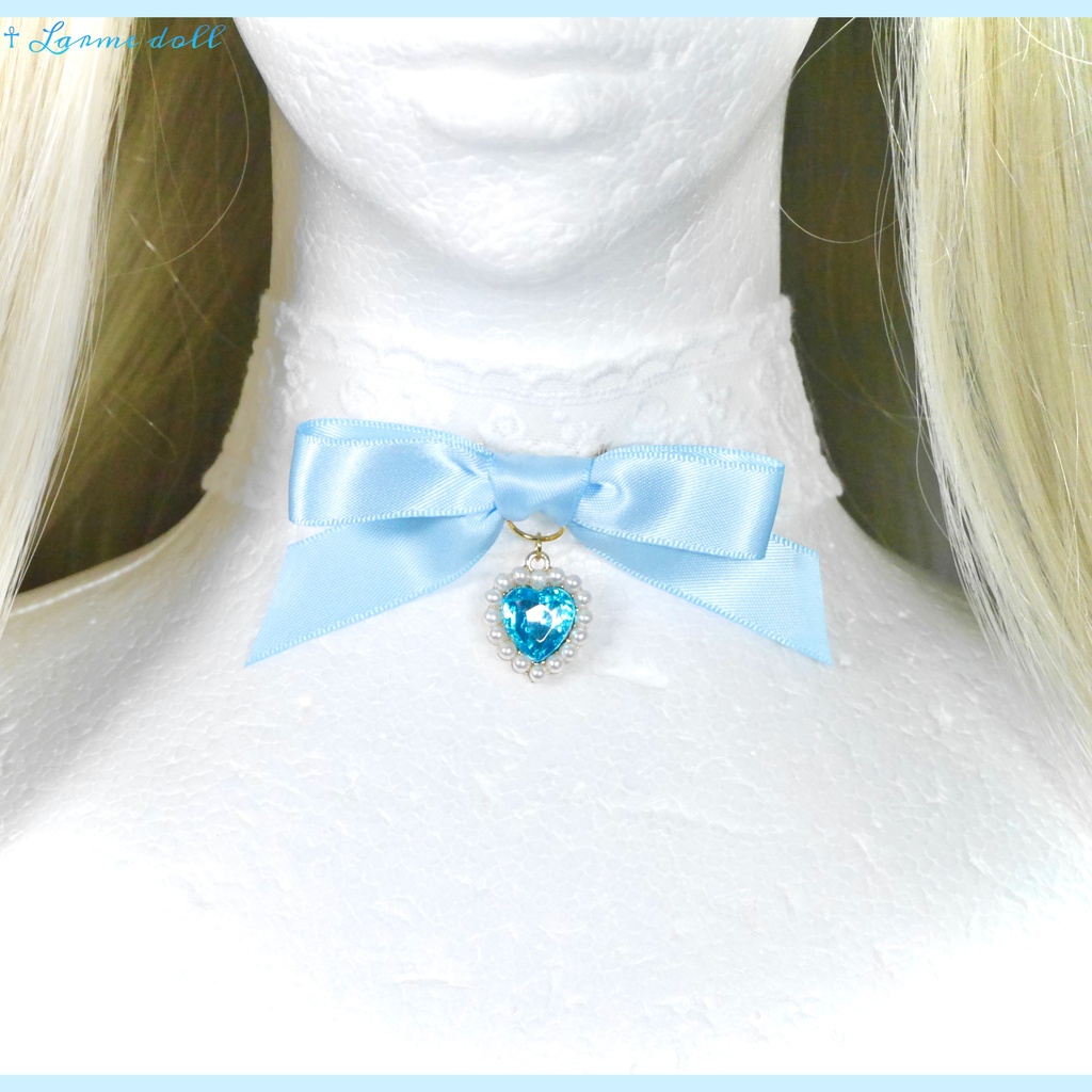 【受注生産】《☥》リボンチョーカー(レース白)(タイプD)(接合パーツ等ゴールド)