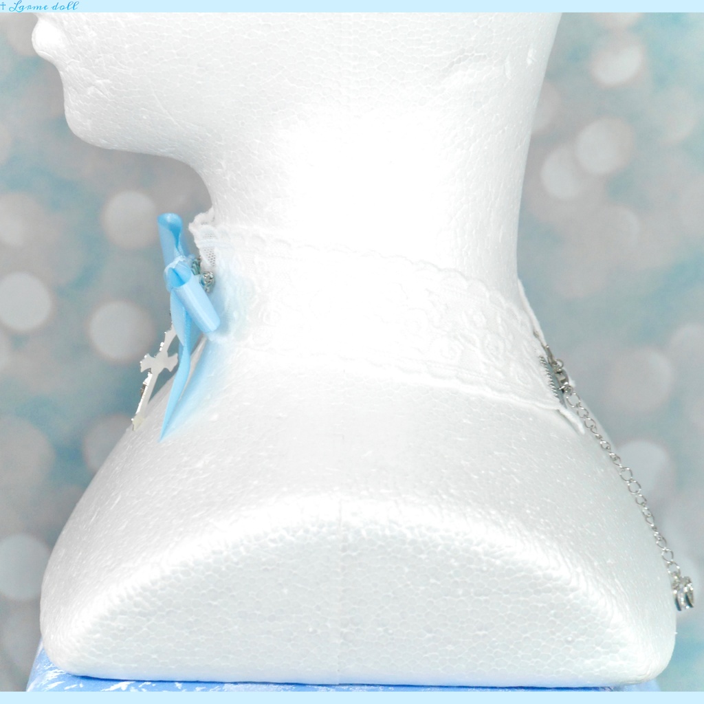 【受注生産】《☥》リボンチョーカー(レース白)(タイプB)(接合パーツ等シルバー)