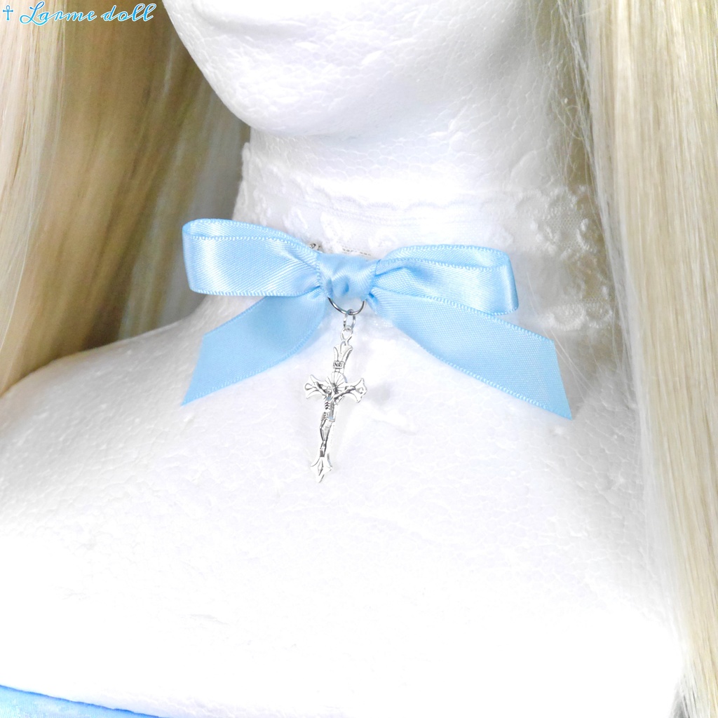 【受注生産】《☥》リボンチョーカー(レース白)(タイプB)(接合パーツ等シルバー)