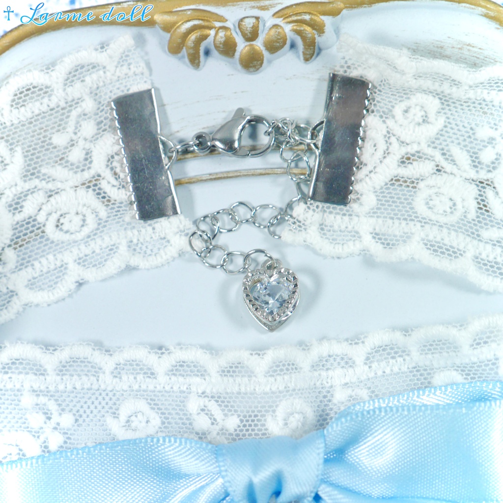 【受注生産】《☥》リボンチョーカー(レース白)(タイプB)(接合パーツ等シルバー)