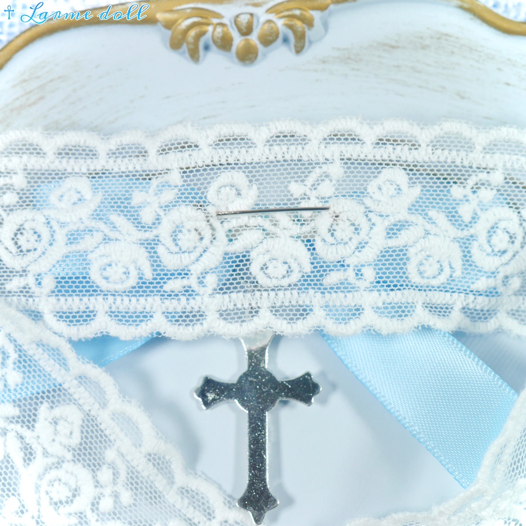 【受注生産】《☥》リボンチョーカー(レース白)(タイプB)(接合パーツ等シルバー)