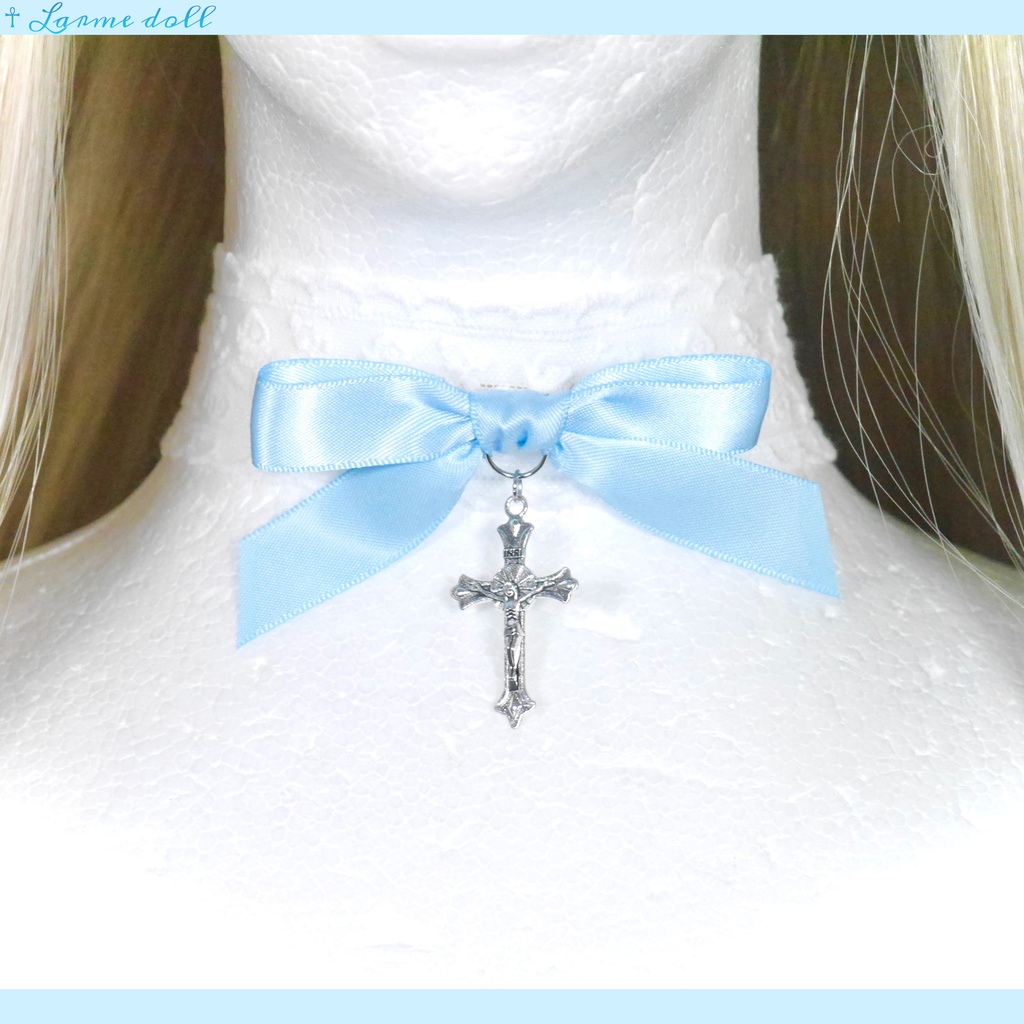 【受注生産】《☥》リボンチョーカー(レース白)(タイプB)(接合パーツ等シルバー)