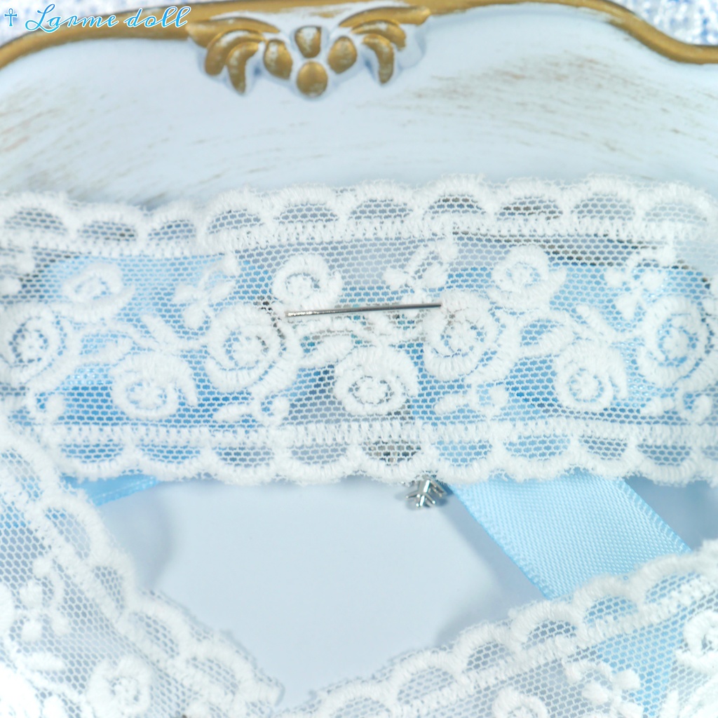 【受注生産】《☥》リボンチョーカー(レース白)(タイプB)(接合パーツ等シルバー)