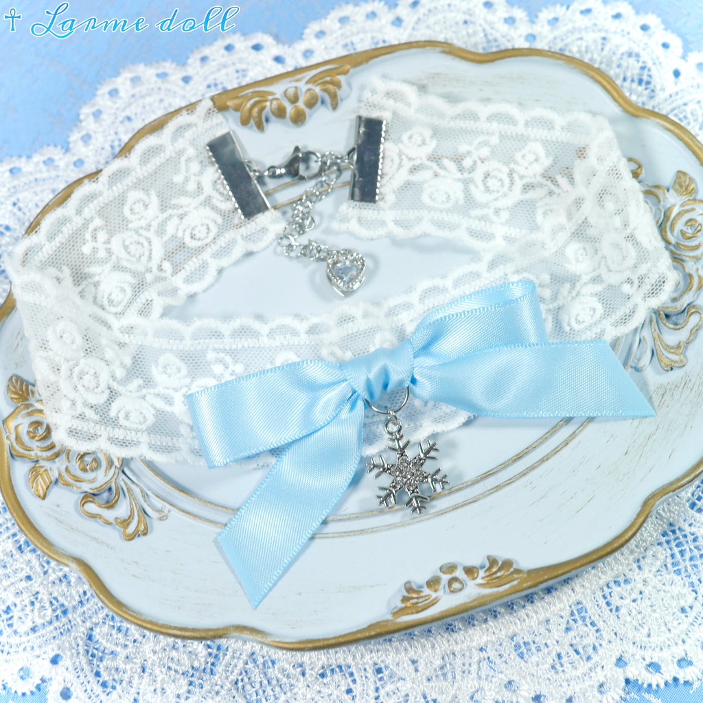 【受注生産】《☥》リボンチョーカー(レース白)(タイプB)(接合パーツ等シルバー)