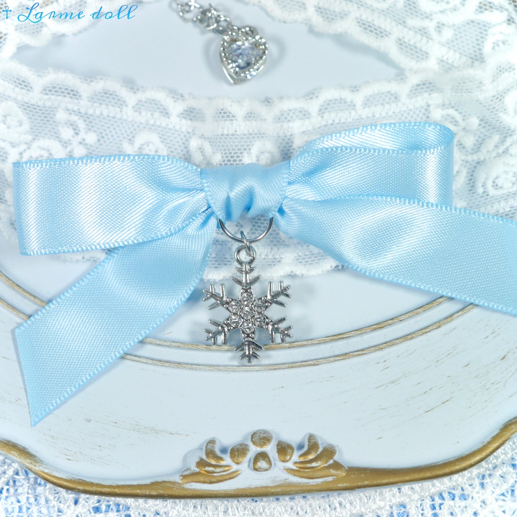 【受注生産】《☥》リボンチョーカー(レース白)(タイプB)(接合パーツ等シルバー)