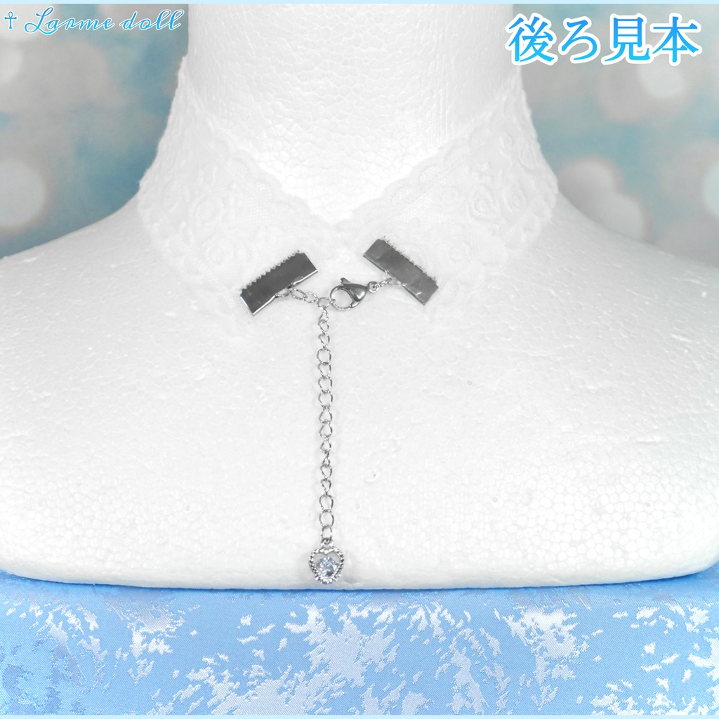 【受注生産】《☥》リボンチョーカー(レース白)(タイプB)(接合パーツ等シルバー)