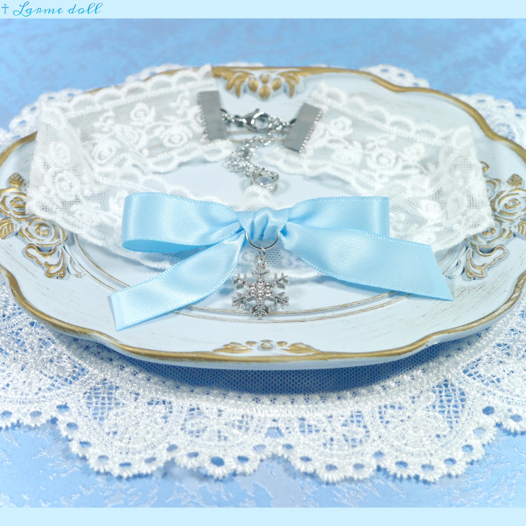 【受注生産】《☥》リボンチョーカー(レース白)(タイプB)(接合パーツ等シルバー)