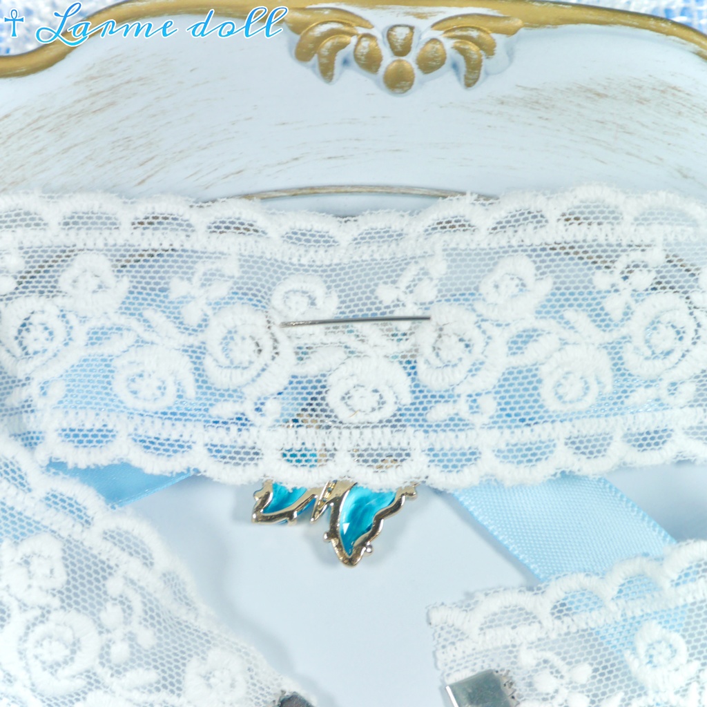 【受注生産】《☥》リボンチョーカー(レース白)(タイプC)(接合パーツ等シルバー)