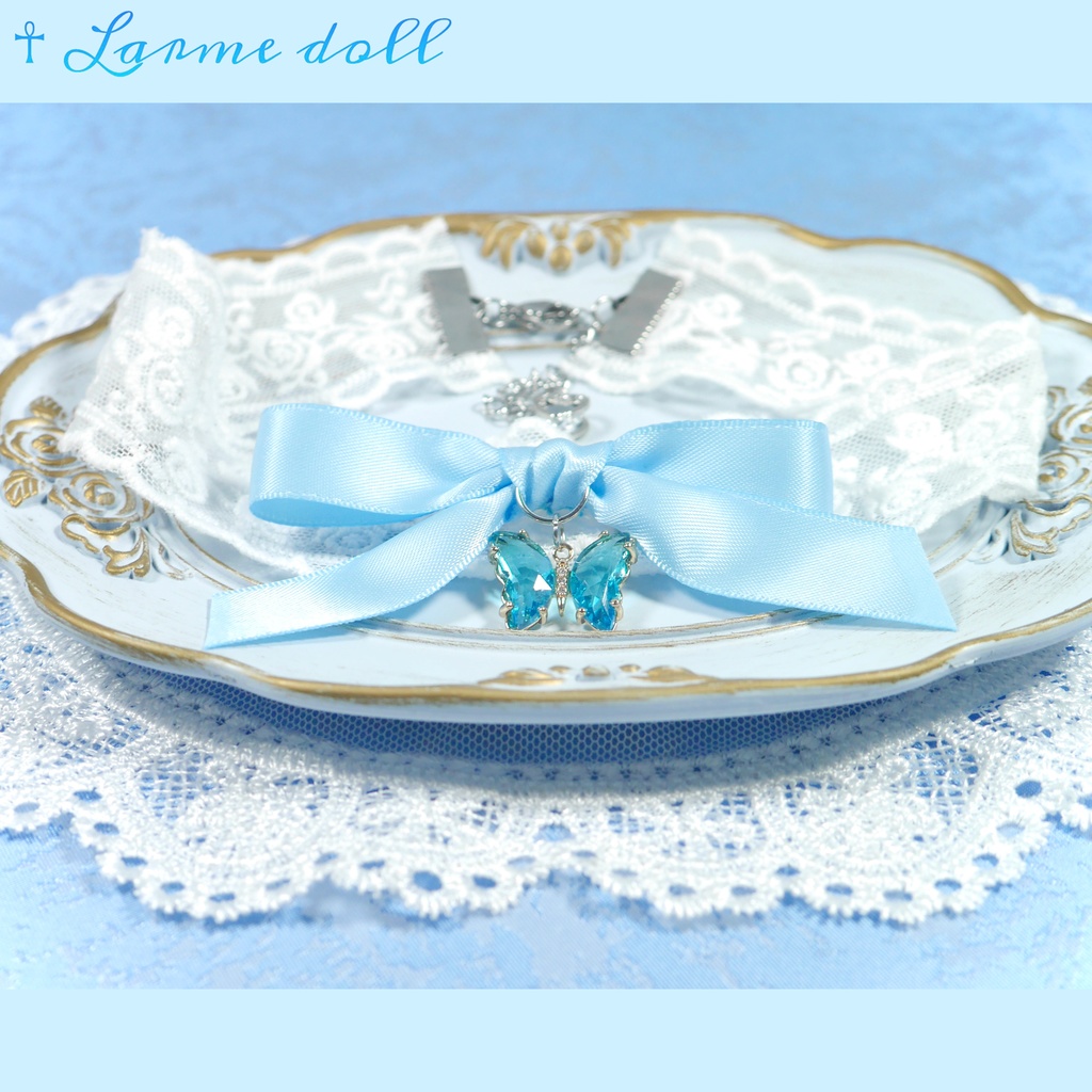 【受注生産】《☥》リボンチョーカー(レース白)(タイプC)(接合パーツ等シルバー)