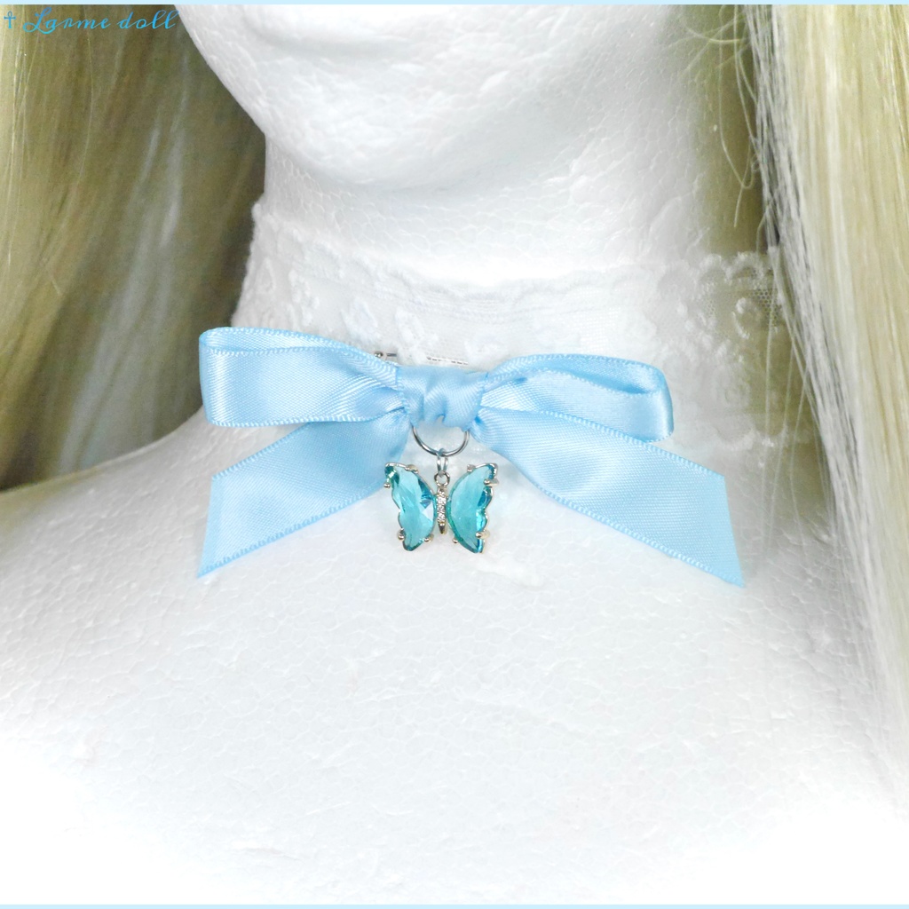 【受注生産】《☥》リボンチョーカー(レース白)(タイプC)(接合パーツ等シルバー)