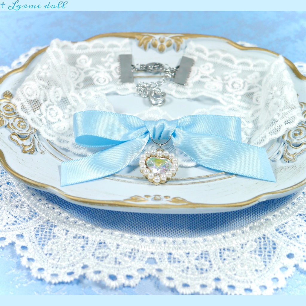 【受注生産】《☥》リボンチョーカー(レース白)(タイプD)(接合パーツ等シルバー)