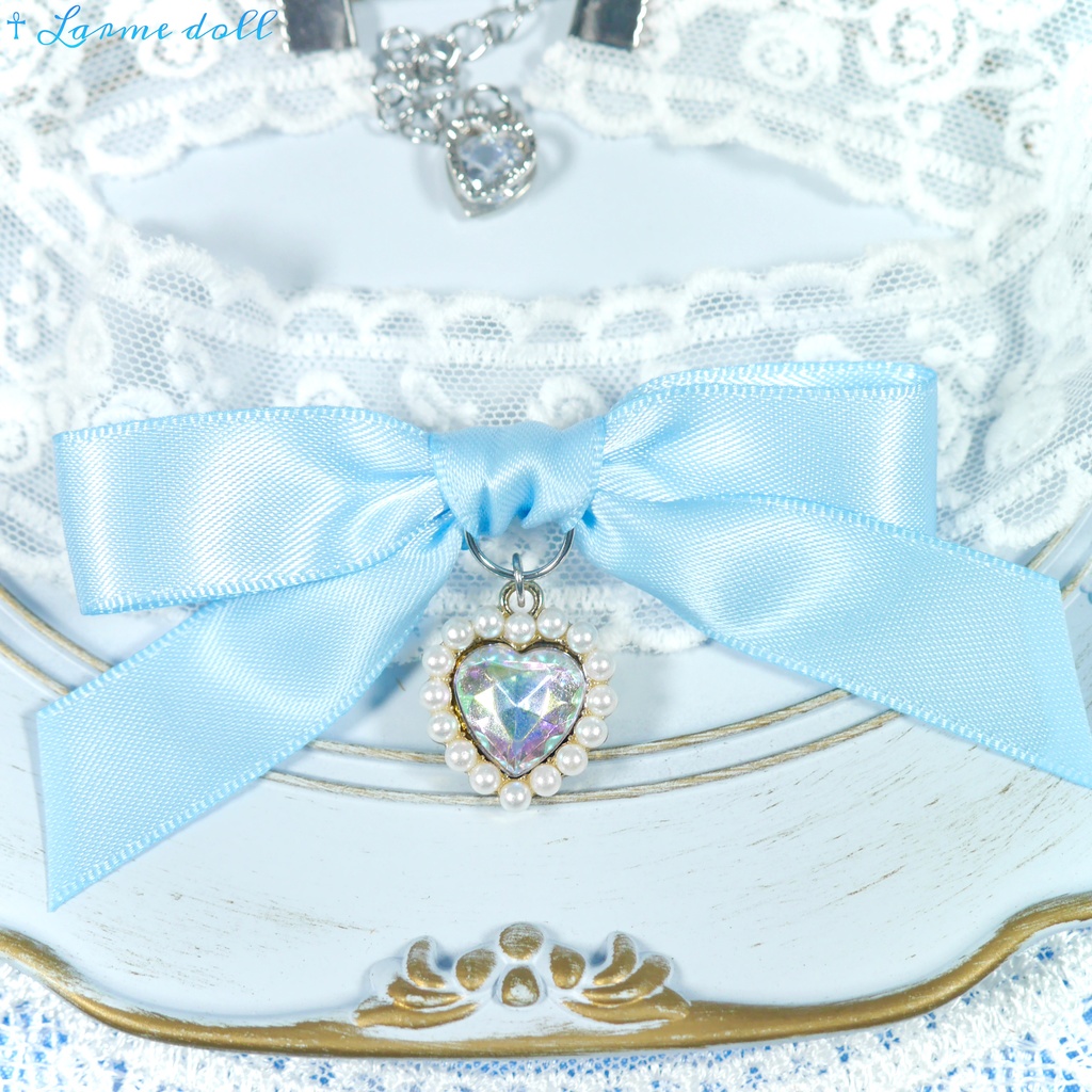 【受注生産】《☥》リボンチョーカー(レース白)(タイプD)(接合パーツ等シルバー)