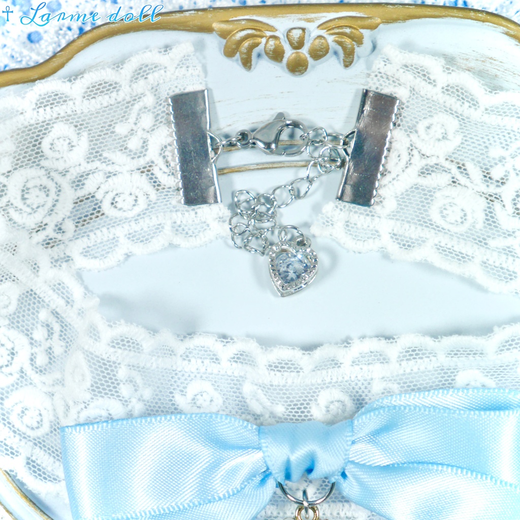 【受注生産】《☥》リボンチョーカー(レース白)(タイプD)(接合パーツ等シルバー)
