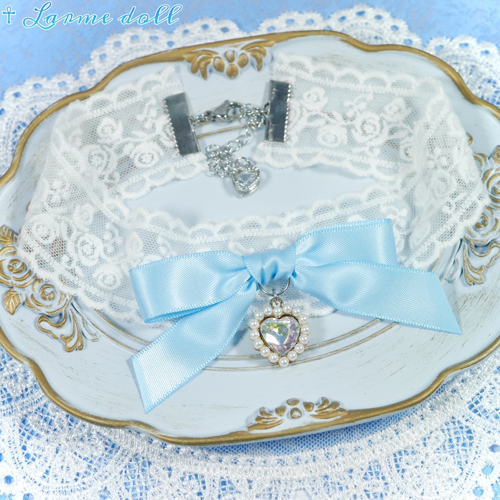 【受注生産】《☥》リボンチョーカー(レース白)(タイプD)(接合パーツ等シルバー)