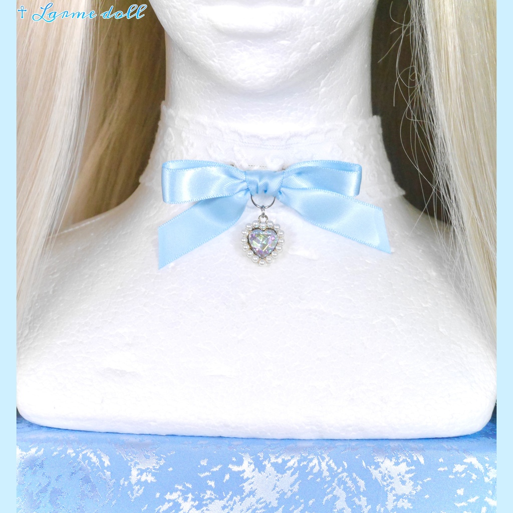 【受注生産】《☥》リボンチョーカー(レース白)(タイプD)(接合パーツ等シルバー)