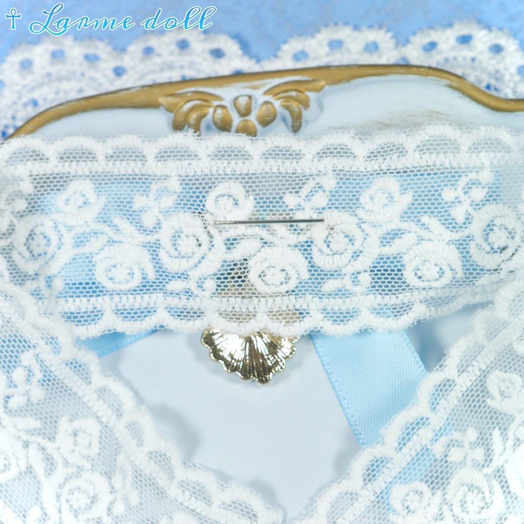 【受注生産】《☥》リボンチョーカー(レース白)(タイプD)(接合パーツ等シルバー)