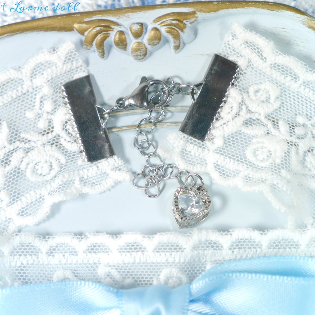 【受注生産】《☥》リボンチョーカー(レース白)(タイプD)(接合パーツ等シルバー)