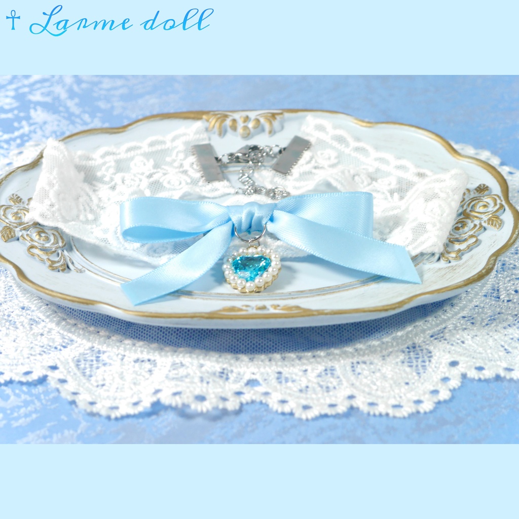 【受注生産】《☥》リボンチョーカー(レース白)(タイプD)(接合パーツ等シルバー)