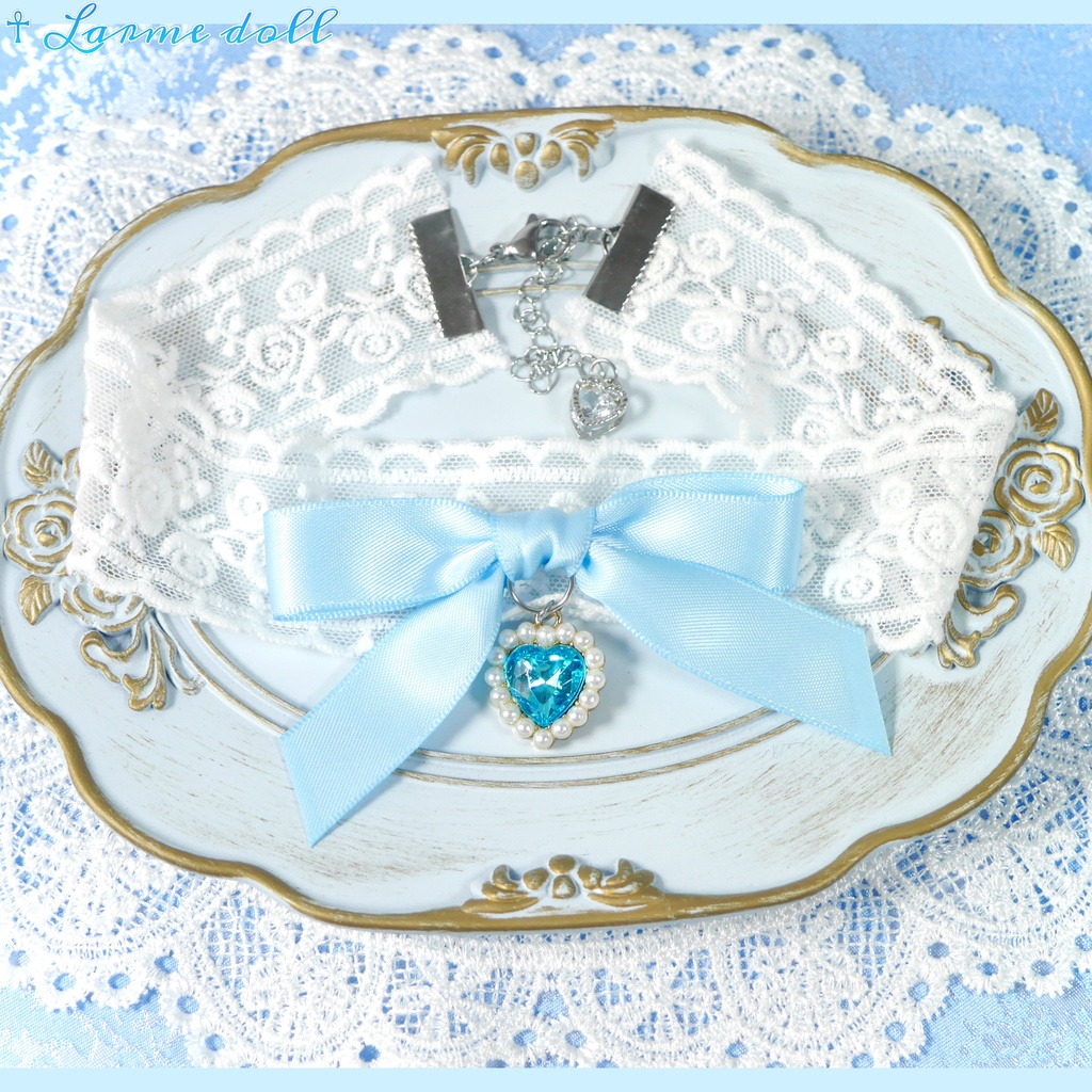 【受注生産】《☥》リボンチョーカー(レース白)(タイプD)(接合パーツ等シルバー)