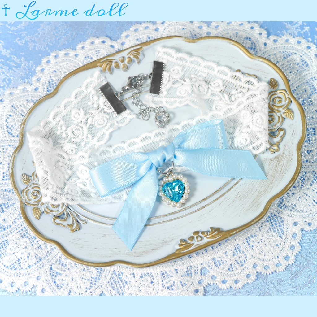 【受注生産】《☥》リボンチョーカー(レース白)(タイプD)(接合パーツ等シルバー)