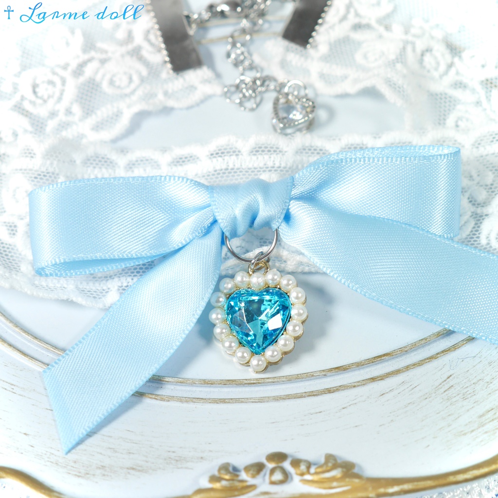 【受注生産】《☥》リボンチョーカー(レース白)(タイプD)(接合パーツ等シルバー)