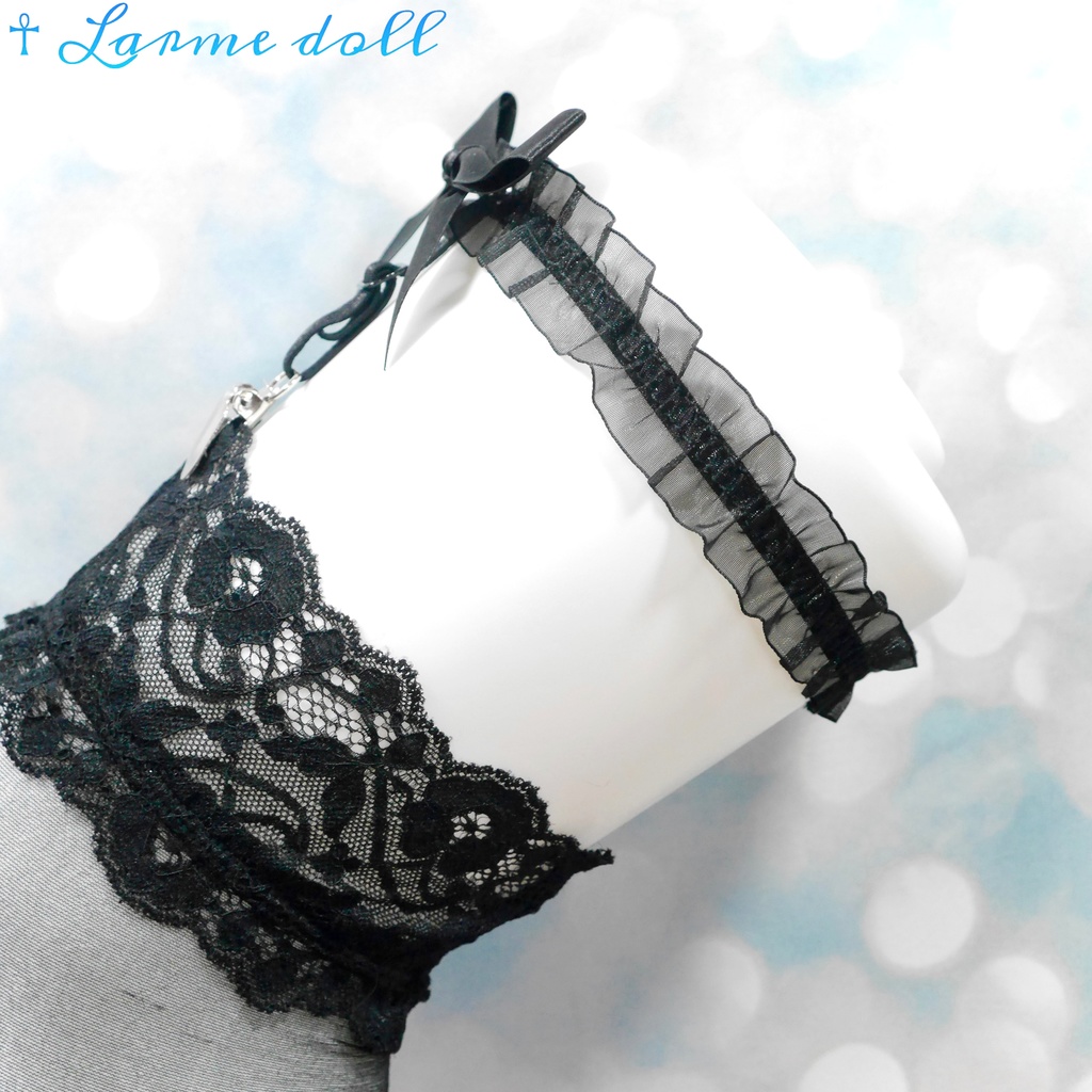 【完成品】【一点物】【⚠️クリップ錆び、傷有り】《☥》オーガンジーレースリボンガーターリング(リボンノーマル)(クリップ有り)