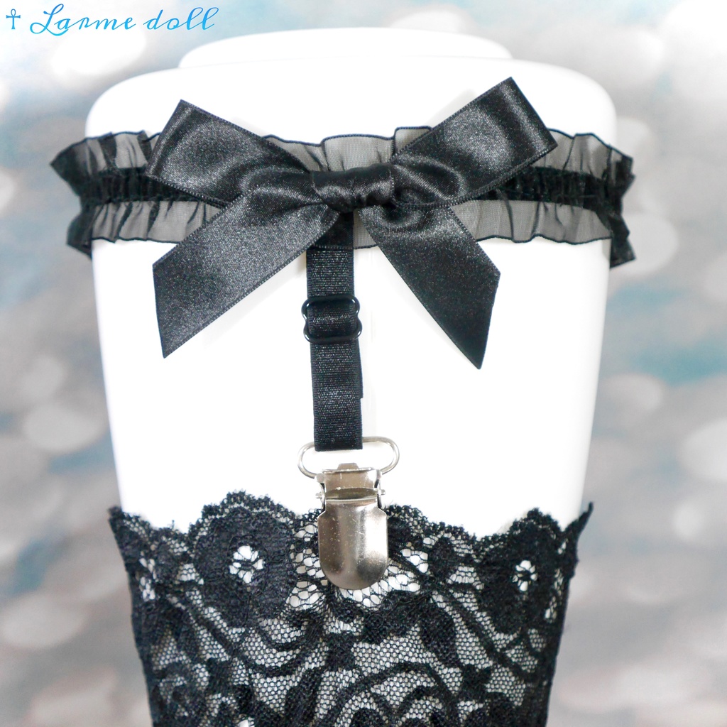 【完成品】【一点物】【⚠️クリップ錆び、傷有り】《☥》オーガンジーレースリボンガーターリング(リボンノーマル)(クリップ有り)