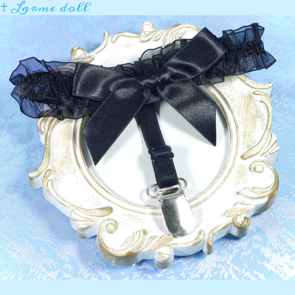 【完成品】【一点物】【⚠️クリップ錆び、傷有り】《☥》オーガンジーレースリボンガーターリング(リボンノーマル)(クリップ有り)