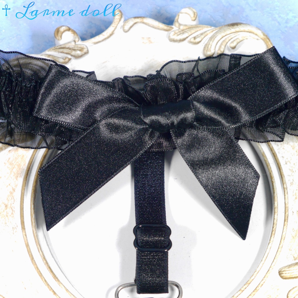 【完成品】【一点物】【⚠️クリップ錆び、傷有り】《☥》オーガンジーレースリボンガーターリング(リボンノーマル)(クリップ有り)