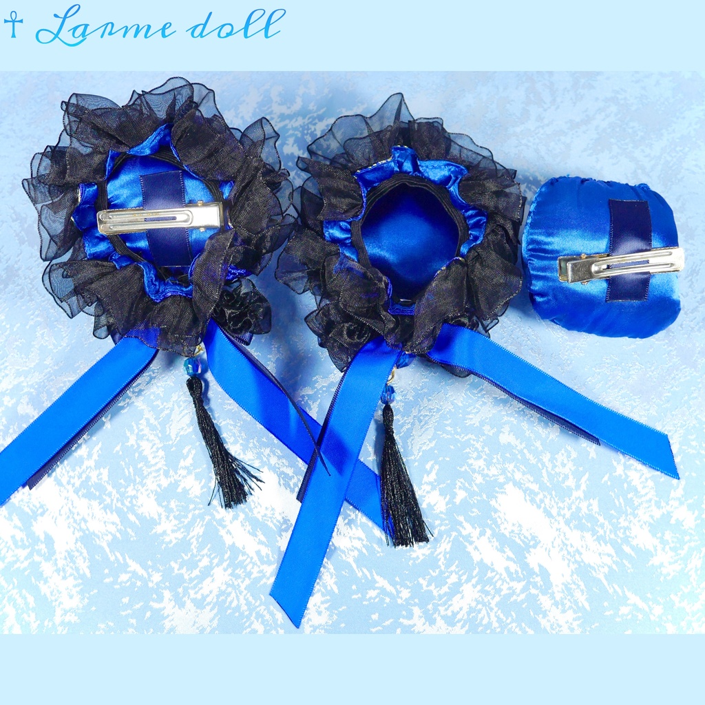 【完成品】【一点物】【⚠️ヘアクリップ錆び等有り】《☥》タッセル付きチャイナお団子カバー カラー▷青×黒