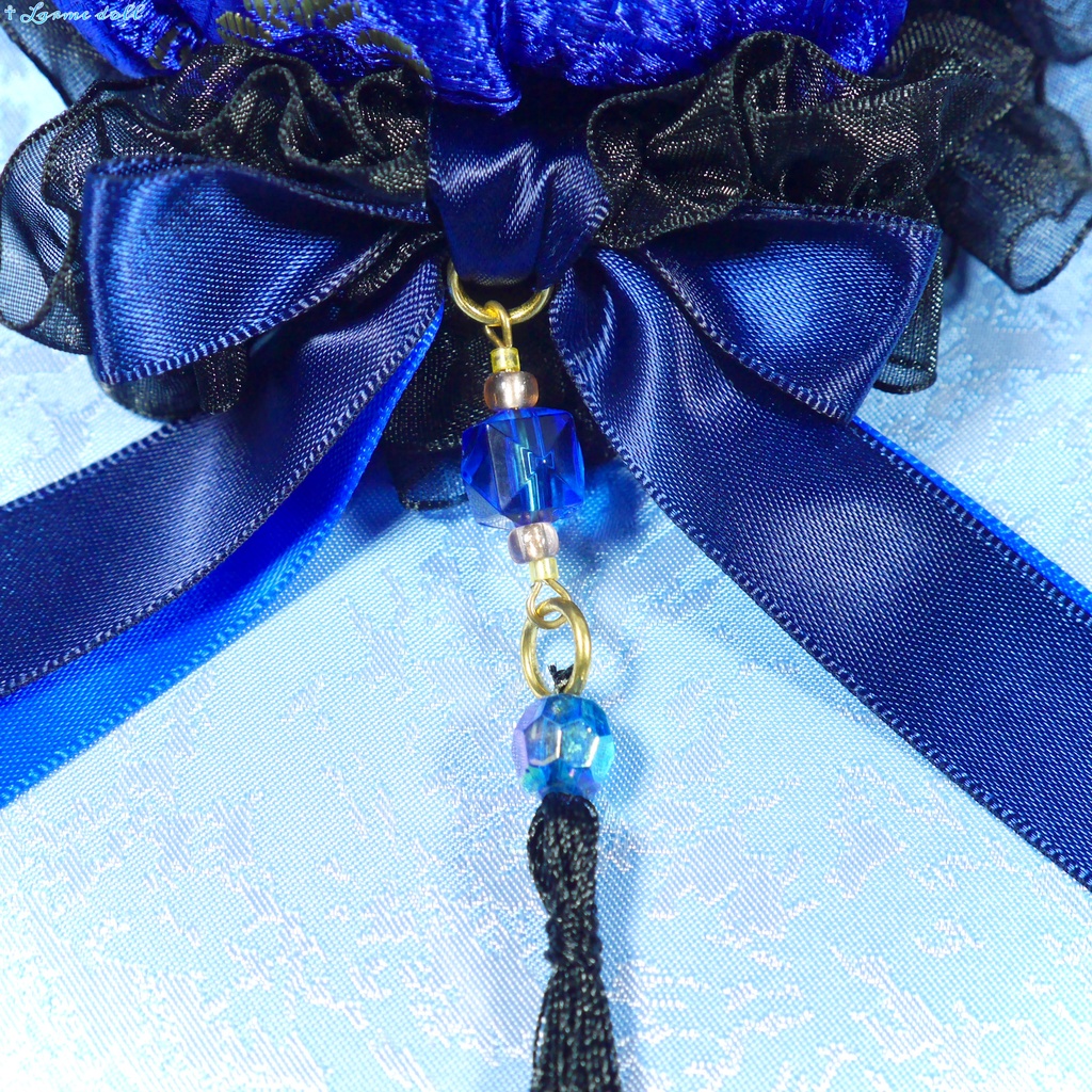 【完成品】【一点物】【⚠️ヘアクリップ錆び等有り】《☥》タッセル付きチャイナお団子カバー カラー▷青×黒