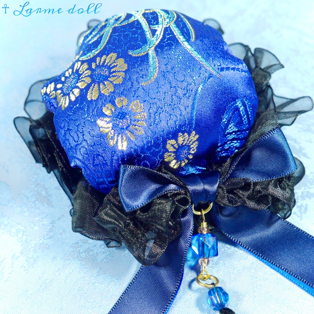 【完成品】【一点物】【⚠️ヘアクリップ錆び等有り】《☥》タッセル付きチャイナお団子カバー カラー▷青×黒