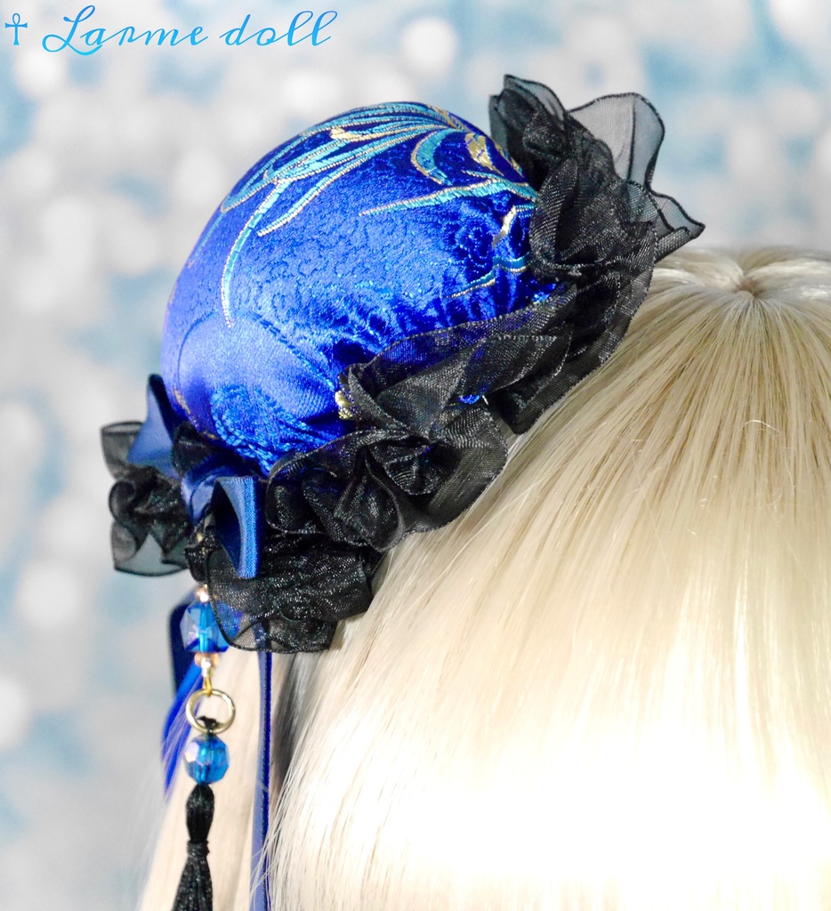 【完成品】【一点物】【⚠️ヘアクリップ錆び等有り】《☥》タッセル付きチャイナお団子カバー カラー▷青×黒