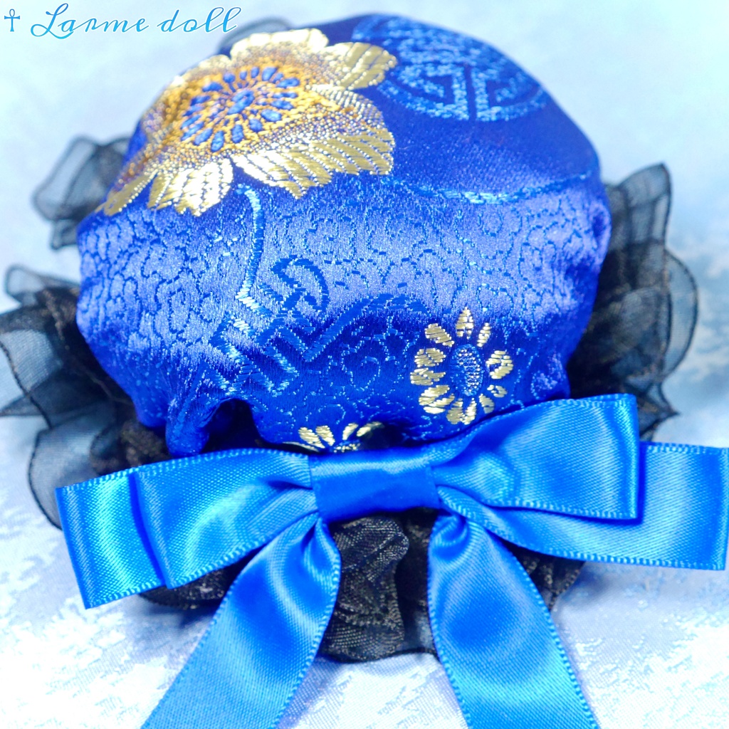 【完成品】【一点物】【⚠️ヘアクリップ錆び等有り】《☥》チャイナお団子カバー カラー▷青×黒