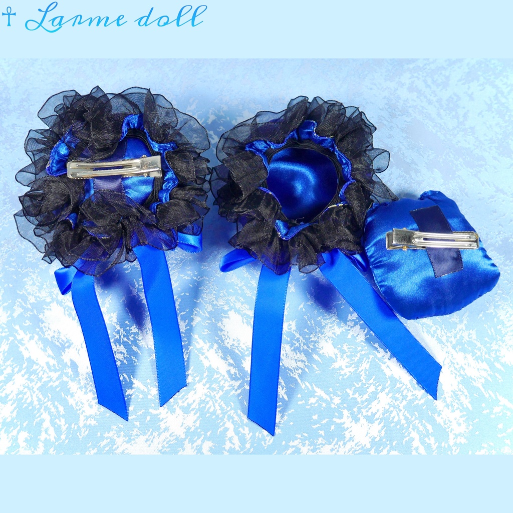 【完成品】【一点物】【⚠️ヘアクリップ錆び等有り】《☥》チャイナお団子カバー カラー▷青×黒