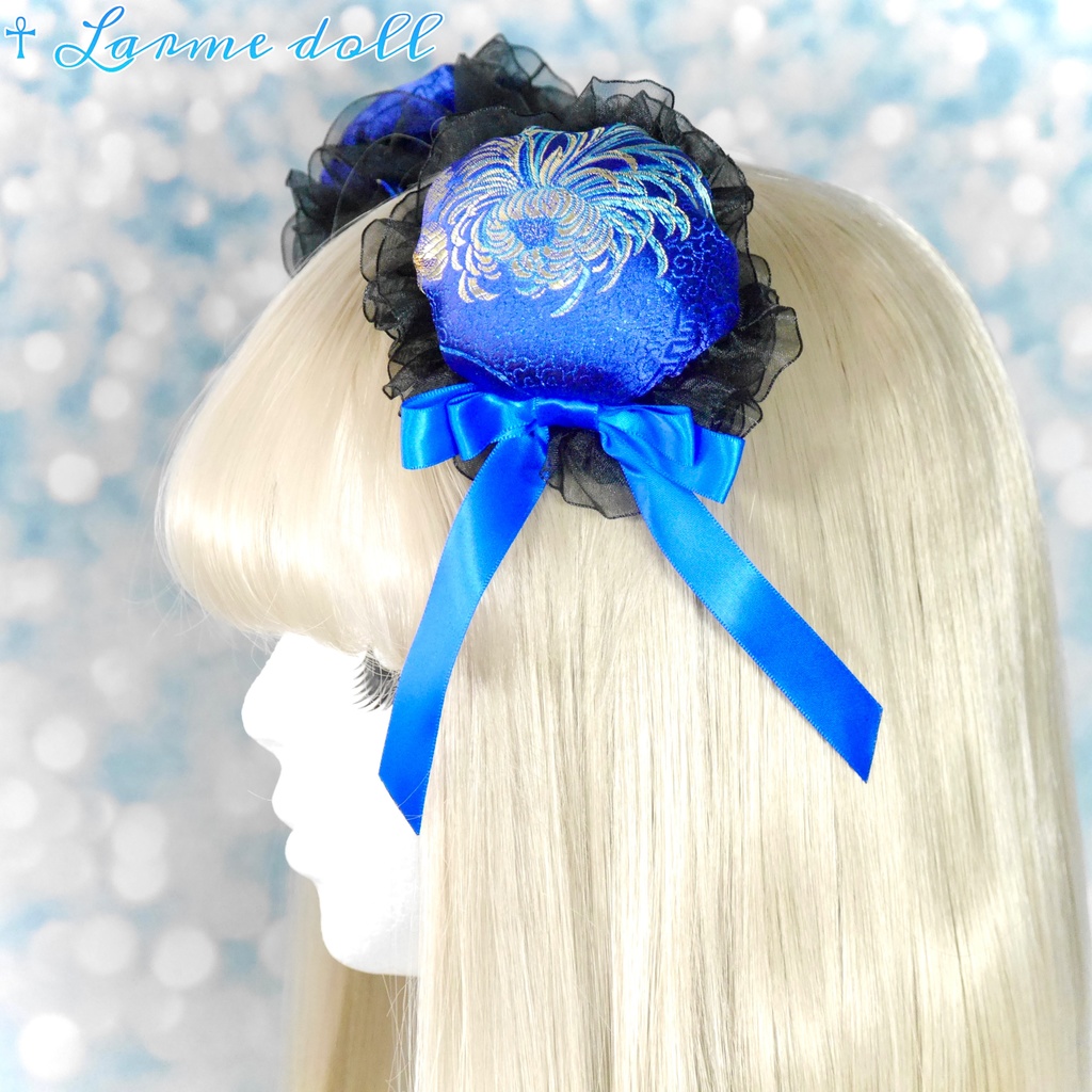 【完成品】【一点物】【⚠️ヘアクリップ錆び等有り】《☥》チャイナお団子カバー カラー▷青×黒